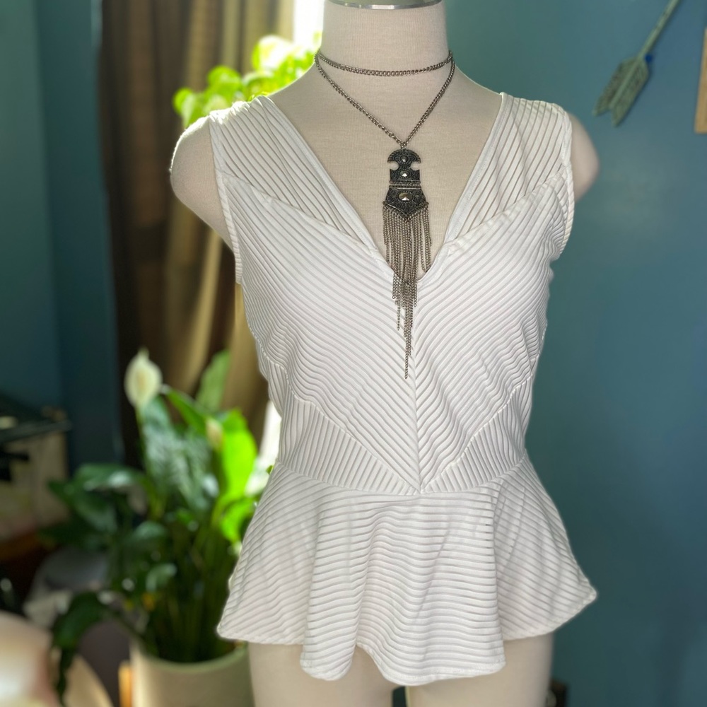 Bebe White Striped Peplum Top